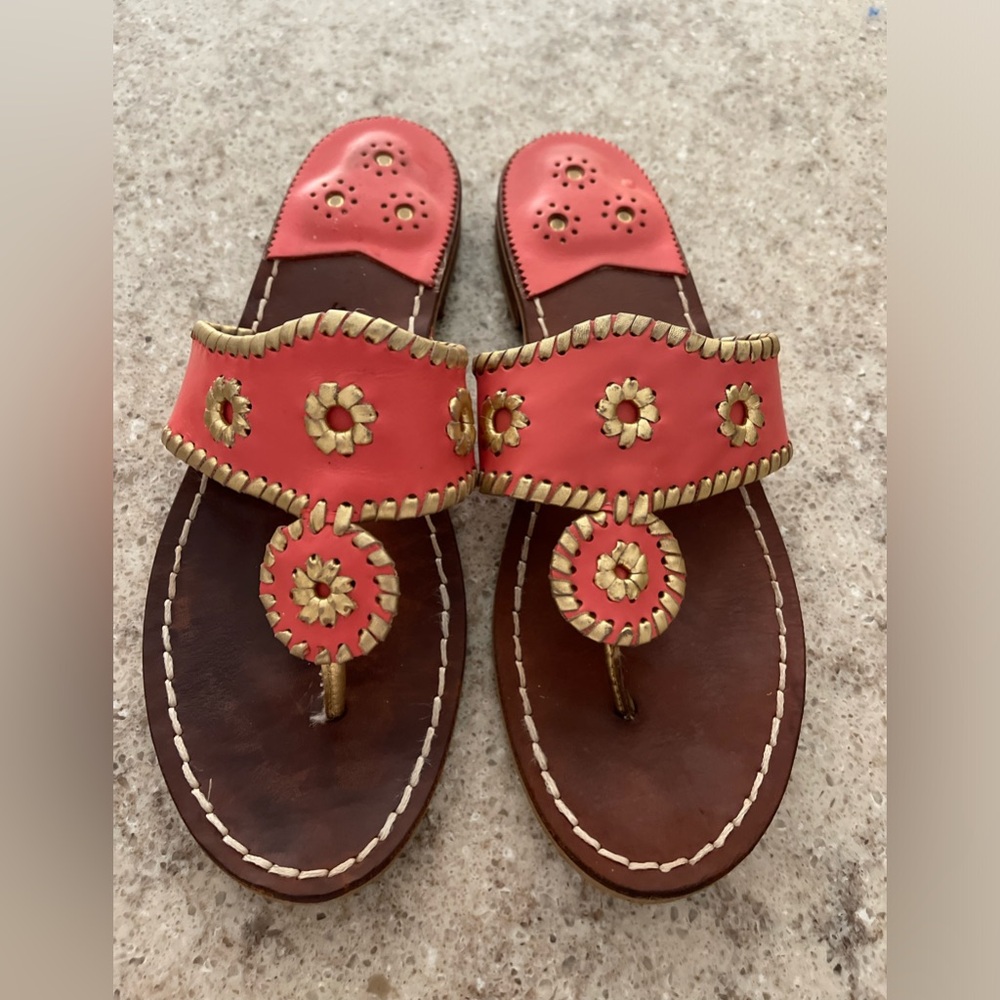 Jack Rodgers Hampton Nantucket whipstitch coral gold sandals